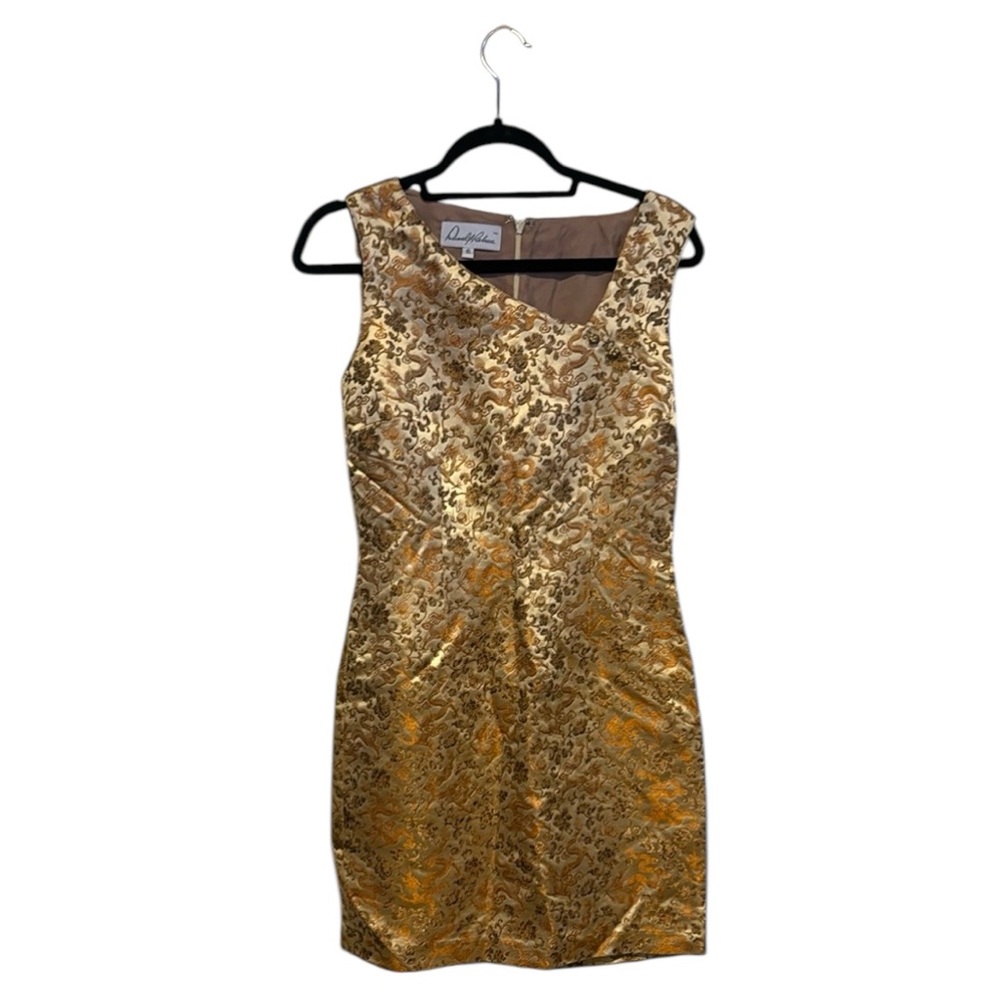 Daniel P Rebecca Gold Brocade Silk Blend Dress Size 6